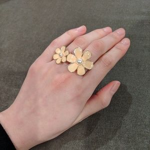 Stylish Beige Flower Double Finger Ring